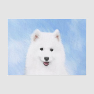 Papier Mousseline Peinture Samoyed Puppy - Jolie Art Original Chien