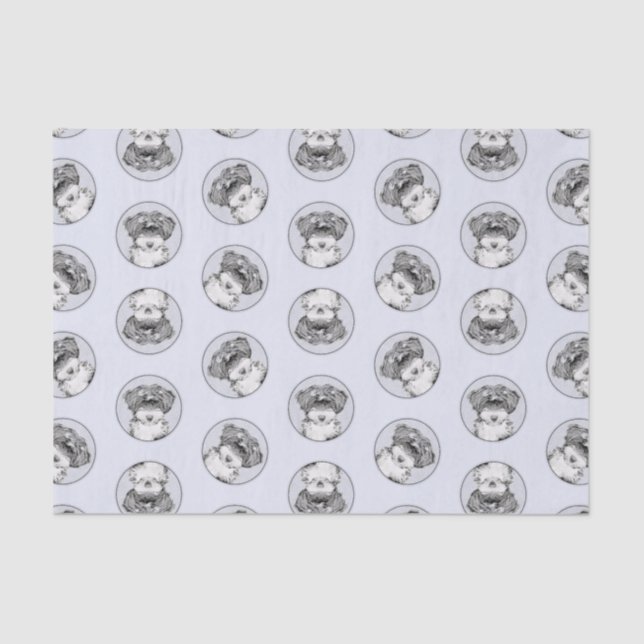 Papier Mousseline Peinture Tibétaine Terrier Art Chien noir et blanc (Recto)