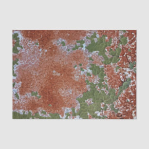 Papier Mousseline Peinture verte écaillée motif métal rouillé