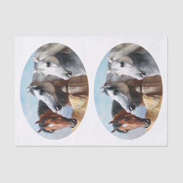 Papier Mousseline Peinture victorienne à trois chevaux authentique ( (Recto)