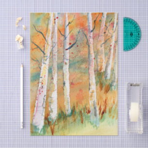 Papier Mousseline Peintures à l'aquarelle d'arbres trembles d'automn