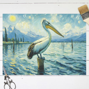 Papier Mousseline Pélican perché au-dessus de la peinture à l'eau Dé
