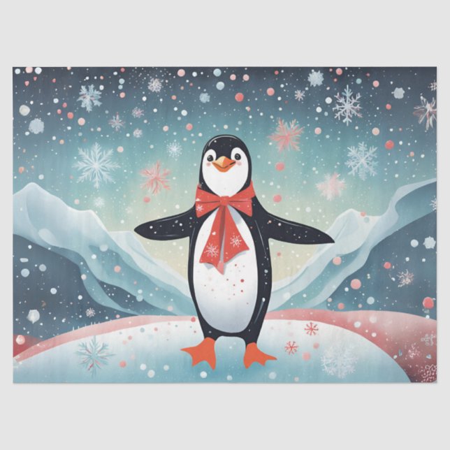 Papier Mousseline Penguin de Noël dans la neige (Recto)