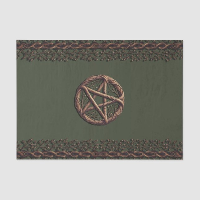 Papier Mousseline Pentacle bois brindilles Olive Green Wiccan (Recto)