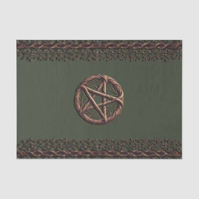Papier Mousseline Pentacle de brindille de bois vert olive Wiccan (Recto)