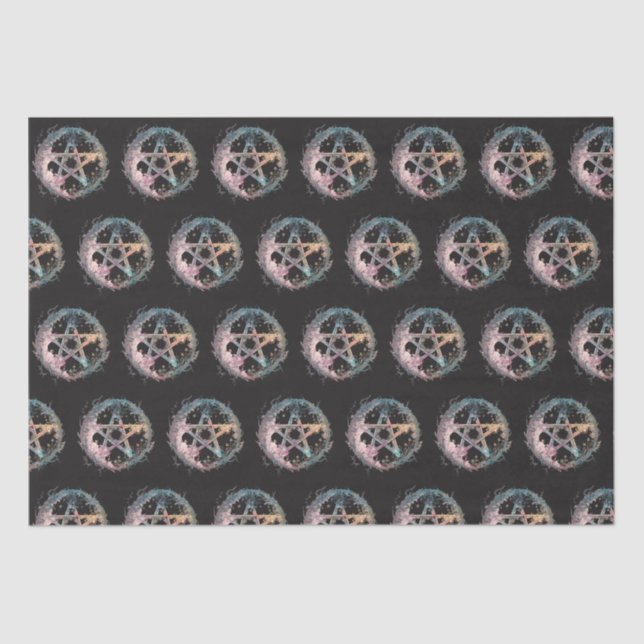 Papier Mousseline Pentagramme Bleu Chariot Halloween Noir (Recto)