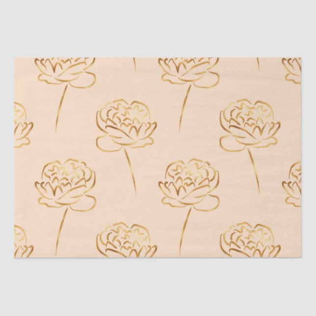 Papier Mousseline peonées de faux feuillard blush et or (Recto)