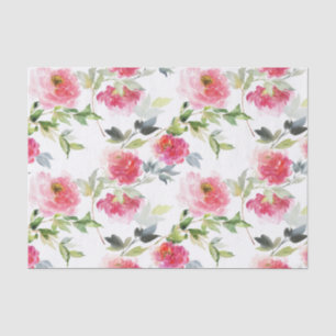 Papier Mousseline Peonies d'aquarelle rose et Motif vert