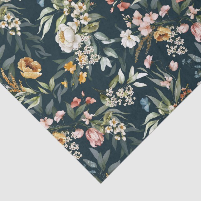 Papier Mousseline Peonies et fleurs sauvages à l'aquarelle sur fond  (Détail)