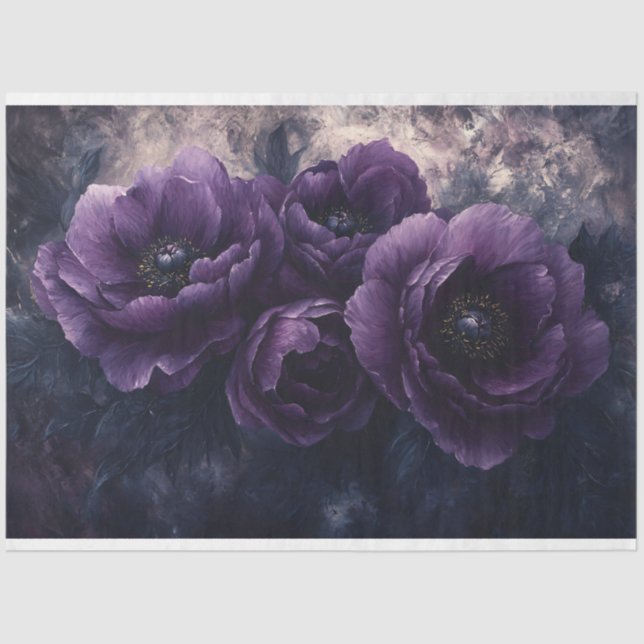Papier Mousseline Peonies violettes foncées Découpage gothique (Recto)