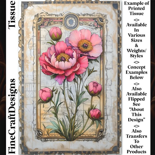 Papier Mousseline Peonines roses luxuriantes sur parchemin vieilli D (Créateur téléchargé)