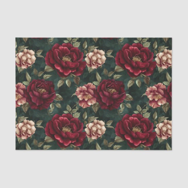 Papier Mousseline Peony Dark Romantique Bourgogne (Recto)
