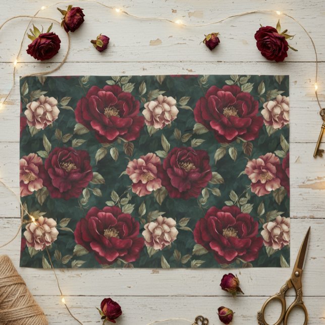 Papier Mousseline Peony Dark Romantique Bourgogne (Créateur téléchargé)