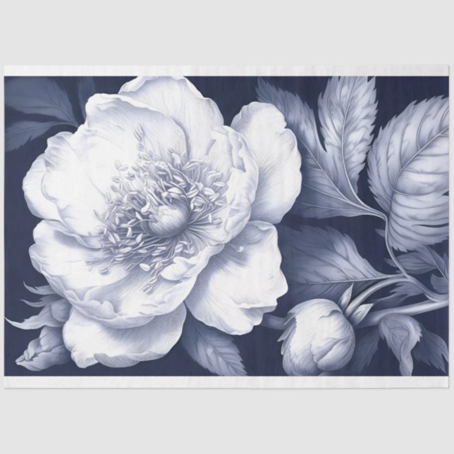 Papier Mousseline Peony en bleu découpage (Recto)