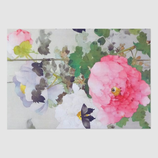 Papier Mousseline Peony et papillon (détail), Watanabe Seitei (Recto)