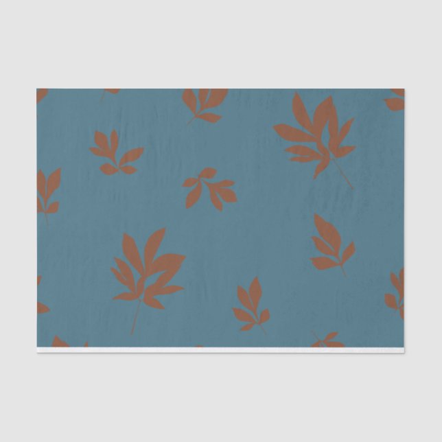 Papier Mousseline Peony Feuilles bleu et rouille (Recto)