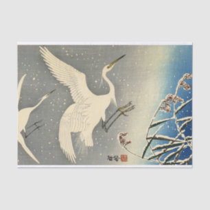 Papier Mousseline Perching Herons in Snow par Ohara Koson