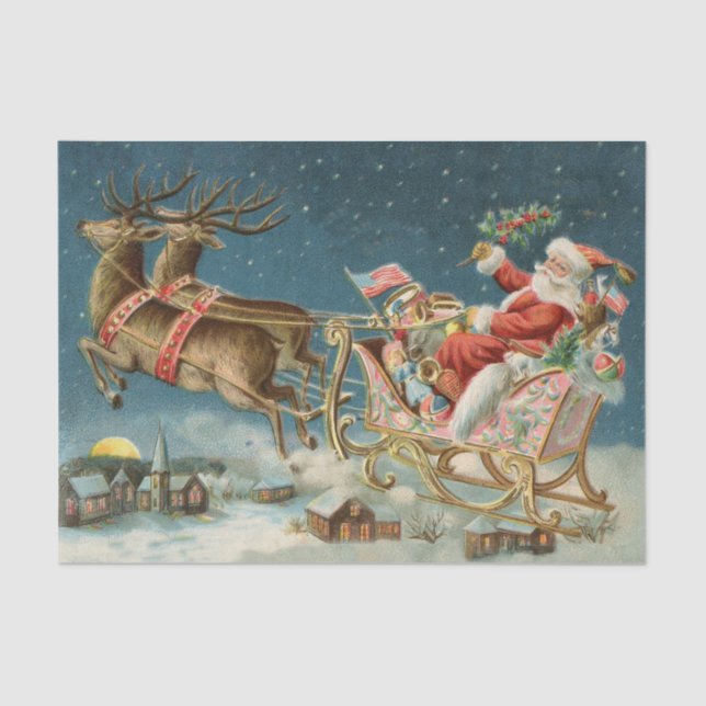 Papier Mousseline Père Noël Antique Sleigh Reindeer (Recto)