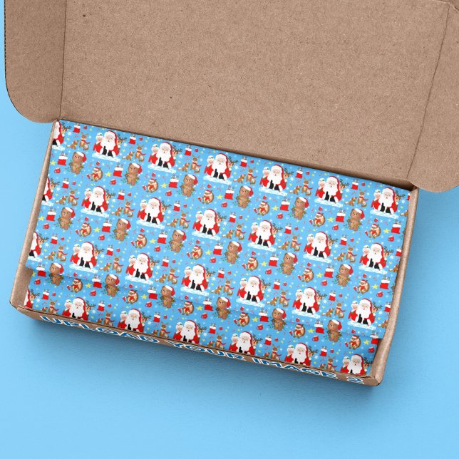 Papier Mousseline Père Noël avec animaux de la forêt  (A versatile tissue paper for gift giving and crafts.)