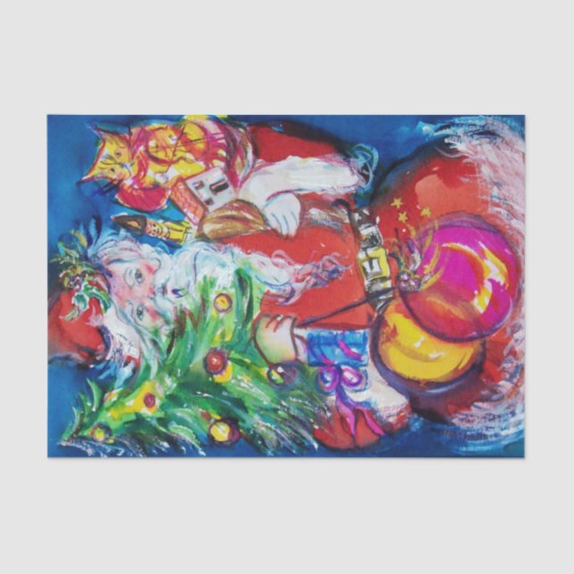 PAPIER MOUSSELINE PÈRE NOËL AVEC ARBRE DE NOËL ET CADEAUX (Recto)