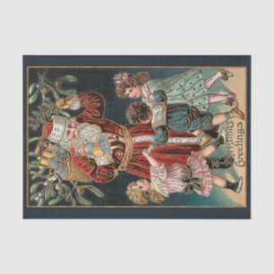 Papier Mousseline Père Noël avec Dancing Children & Mistletoe