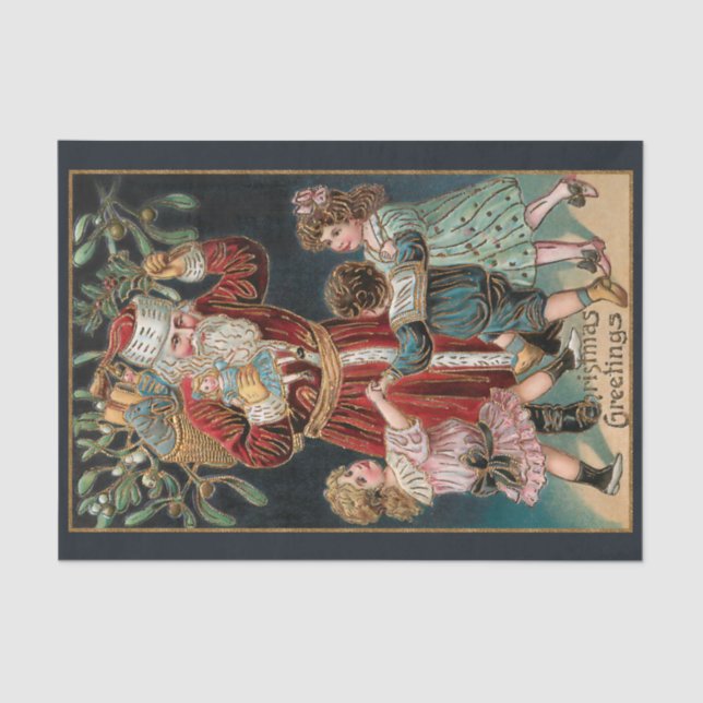 Papier Mousseline Père Noël avec Dancing Children & Mistletoe (Recto)