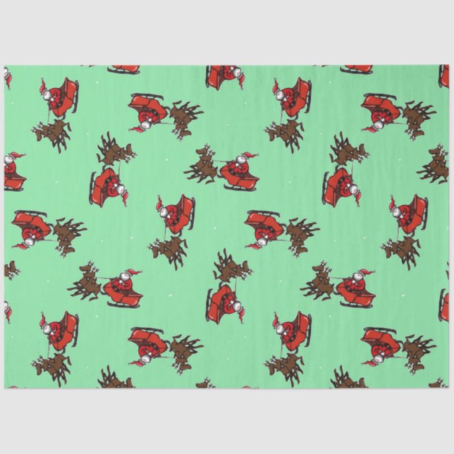 Papier Mousseline Père Noël avec sly sur vert (Recto)