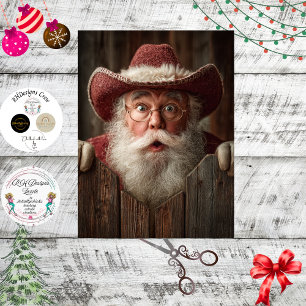 Papier Mousseline Père Noël cow-boy découpage regardant par-dessus u
