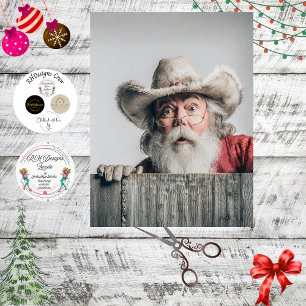 Papier Mousseline Père Noël cowboy en découpage regardant par-dessus