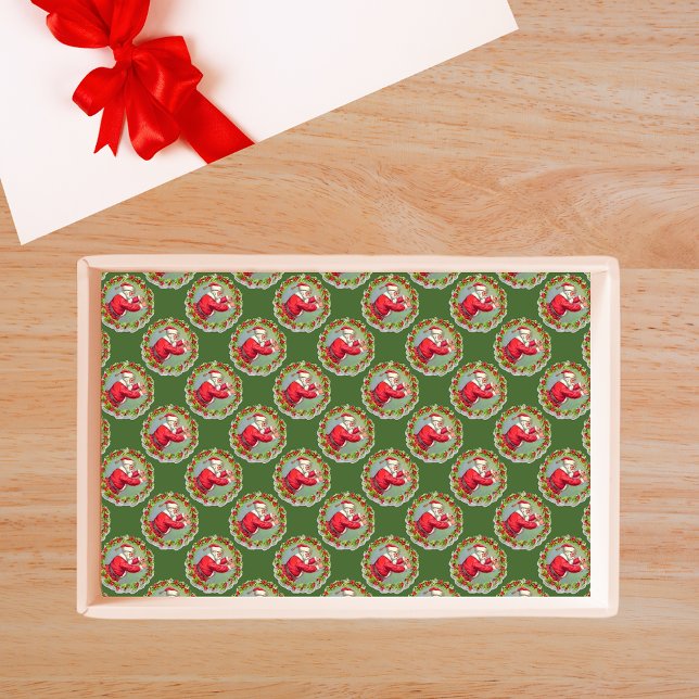 Papier Mousseline Père Noël dans un papier de tissus de couronne (Santa in a Wreath Tissue Paper)