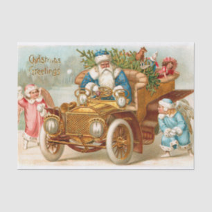 Papier Mousseline Père Noël de Noël Vintage dans une voiture avec de