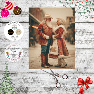 Papier Mousseline Père Noël et Mme Claus dansant dans la rue découpé