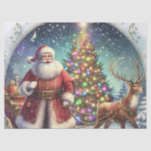 Papier Mousseline Père Noël et Renne Découpage Vintage