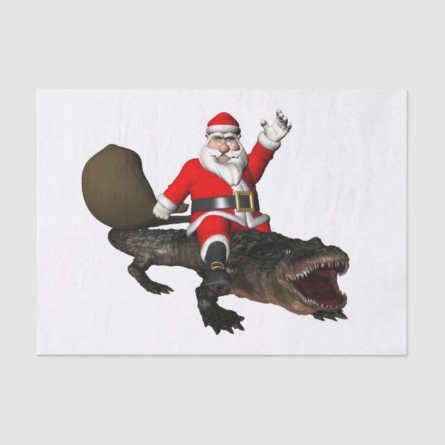 Papier Mousseline Père Noël Festif Montant Un Alligator (Recto)