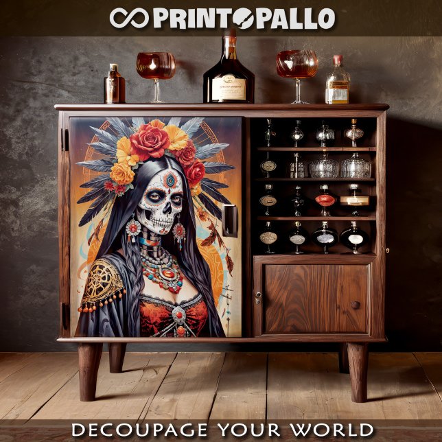 Papier Mousseline Père Noël Muerte mexicaine ornée de fleurs (Créateur téléchargé)