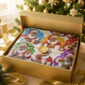 Papier Mousseline Père Noël noir coloré Cookies & Lait Noël