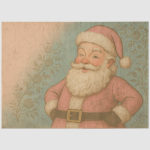 Papier Mousseline Père Noël Rose Vintage Floral Christmas Shabby