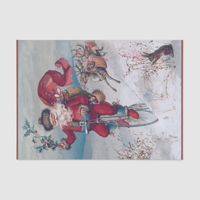 Papier Mousseline Père Noël sur un renne monocycle juste derrière ! (Recto)