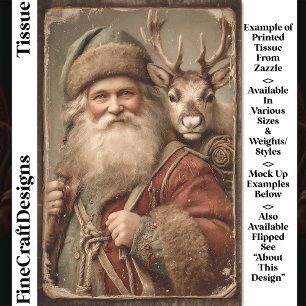 Papier Mousseline Père Noël Traditionnel Rustique, Renne DT9L Découp