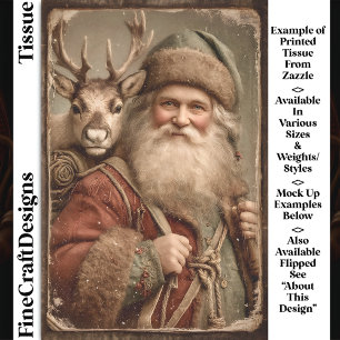 Papier Mousseline Père Noël Traditionnel Rustique, Renne DT9R Découp