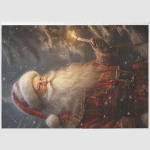 Papier Mousseline Père Noël vintage avec bougie brillante dans la fo