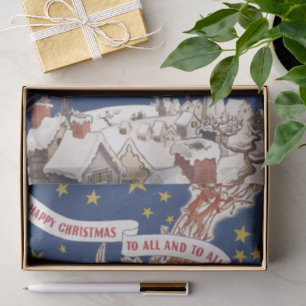 Papier Mousseline Père Noël Vintage Avec Renne Volant