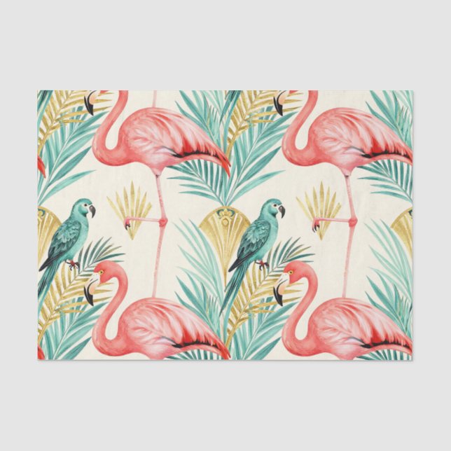 Papier Mousseline Perroquet flamant tropical Jungle (Recto)