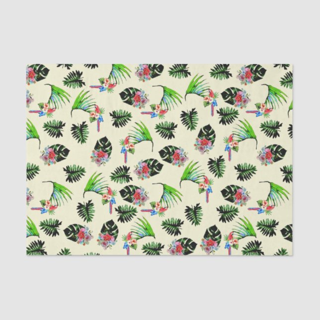 Papier Mousseline Perroquet tropical et Motif Feuille d'aquarelle (Recto)
