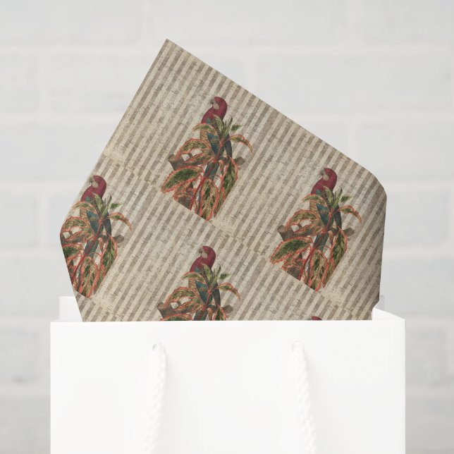 Papier Mousseline Perroquet tropical vintage (Sac cadeau)