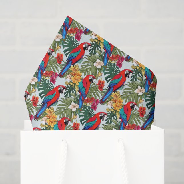 Papier Mousseline Perroquets de plage mignons motif tropical  (Sac cadeau)