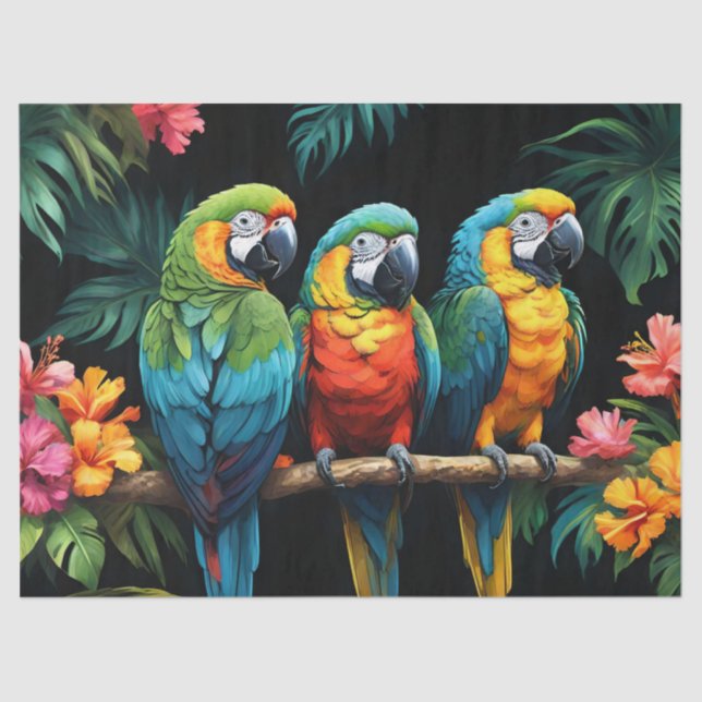 Papier Mousseline Perroquets Tropicaux (Recto)