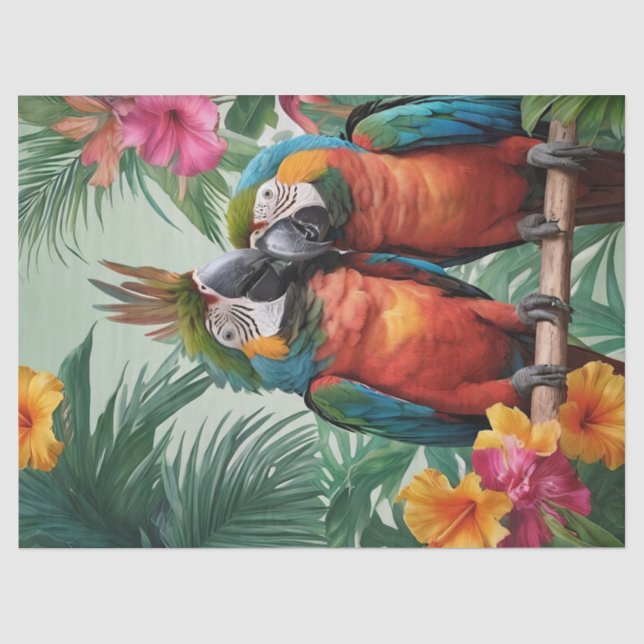 Papier Mousseline Perroquets Tropicaux (Recto)