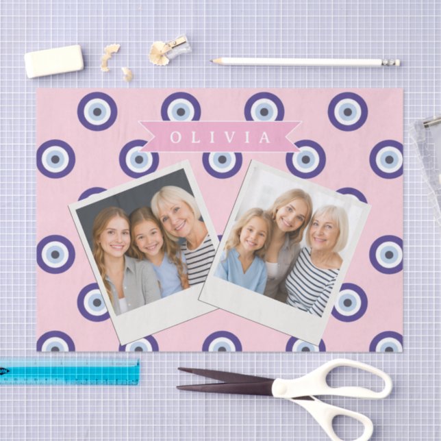 Papier Mousseline Personalized Pink Evil Eye Pattern Gifts With Name (Artisanat)