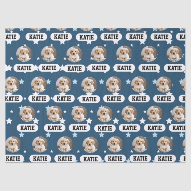 Papier Mousseline Personnalisé Marine Blue Pet Photo Star Motif (Recto)